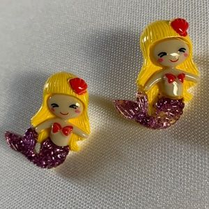 NWT. Handmade Pierced Glitter Mermaid Earrings for Girls!  For ages 5 and up!